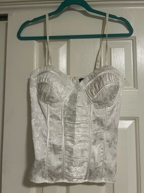 Cotton Express White Satin Floral Bustier Tank Top